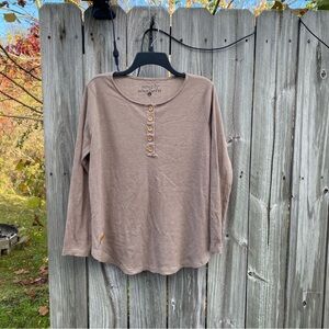 Simply Southern Tan Waffle Knit Henley Long Sleeve Shirt Women Casual Top L